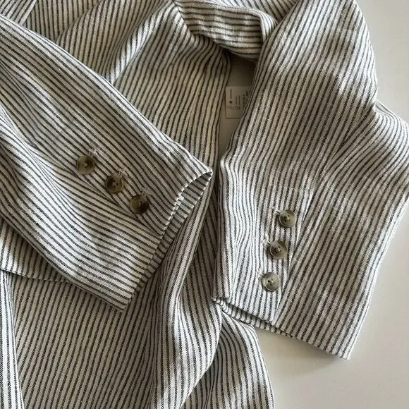 NWT Old Navy Linen Blend Blazer Jacket Large Striped Double Breasted Black White - Picture 12 of 13
